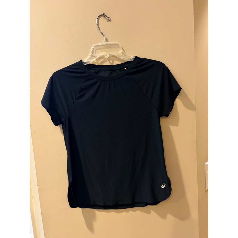 ASICS Womens Black Short Sleeve Mesh Back Running Training Top Reflective Logo M
